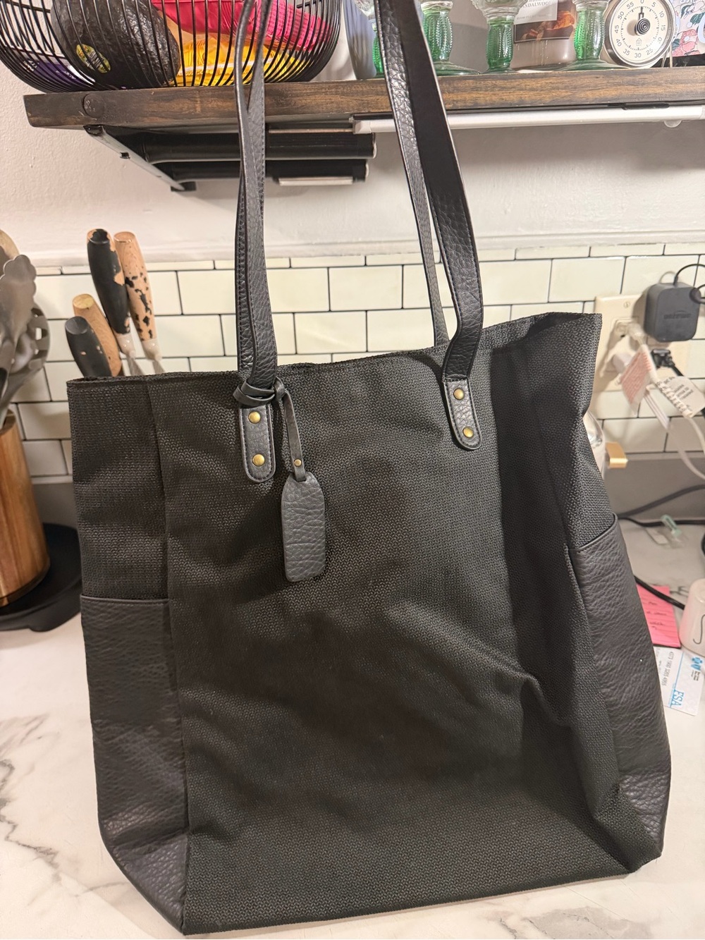 pistil Black Canvas & Leather Tote Bag